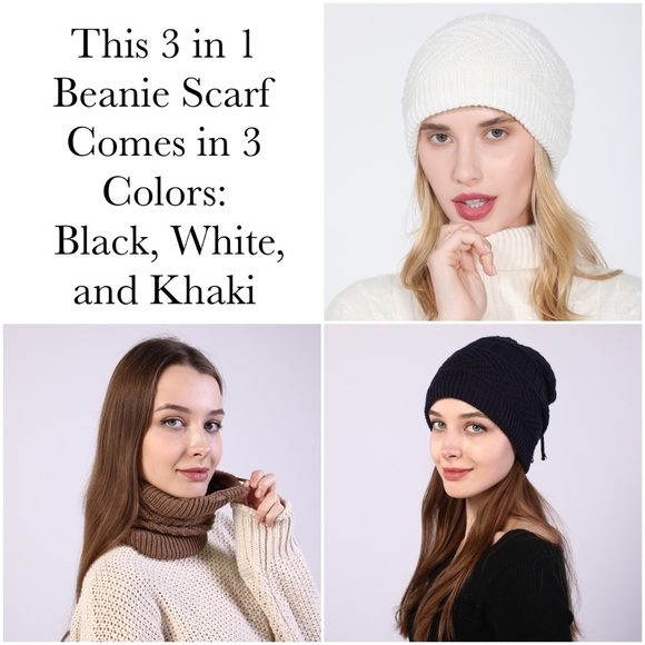 3 in 1 Fleece Lined Beanie Ring Scarf Ponytail Hat - Picture 16 of 16